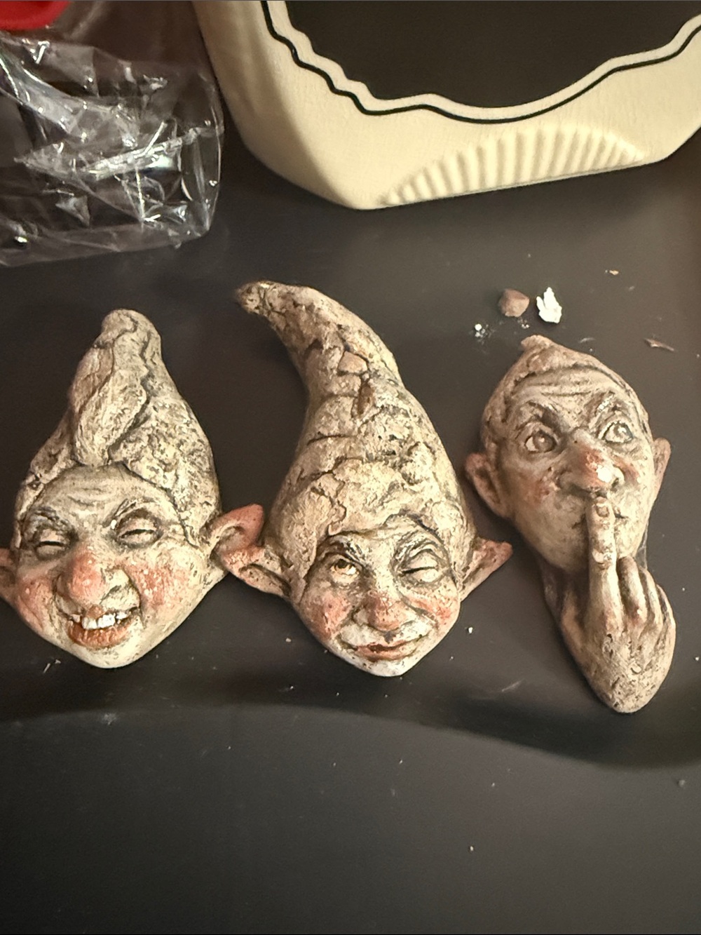 Whimsical Garden Gnome Wall Faces - Rustic Taupe Set of 3